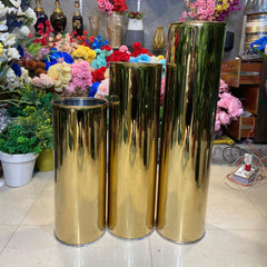 Premium Golden Stainless Steel Cylinder Planters Set of 3. (Size 24",30",36")