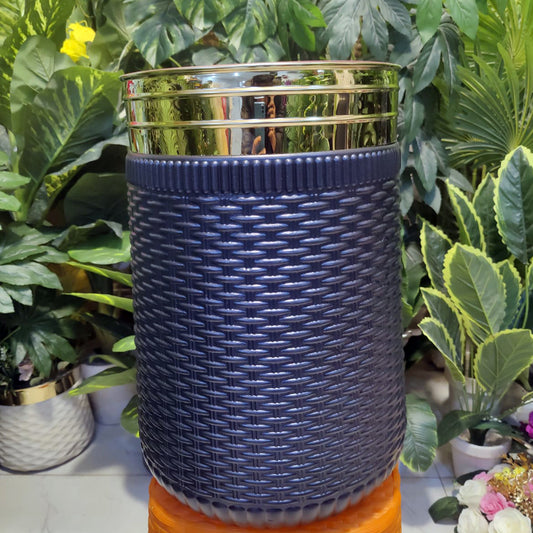 Round White Woven Pot (Gold Rim Edition)