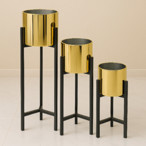 Metal Stand With Golden Planters Set Of 3 (24" 30" 36" Inch Approx)