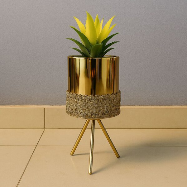 Golden Table Plant With Ceramic Pot and Stylish Stand (Cd 9) (9inch Approx)
