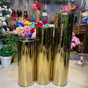 Premium Golden Stainless Steel Cylinder Planters Set of 3. (Size 24",30",36")