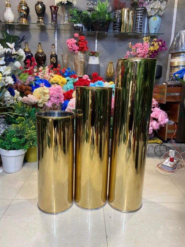 Premium Golden Stainless Steel Cylinder Planters Set of 3. (Size 24",30",36")